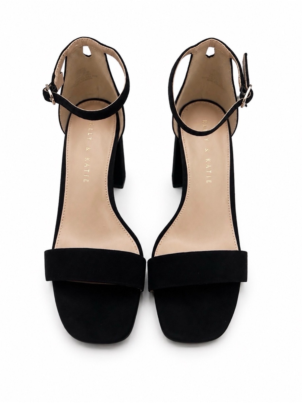 Kelly & Katie Black Suede Ankle-Strap Block Heel Sandals